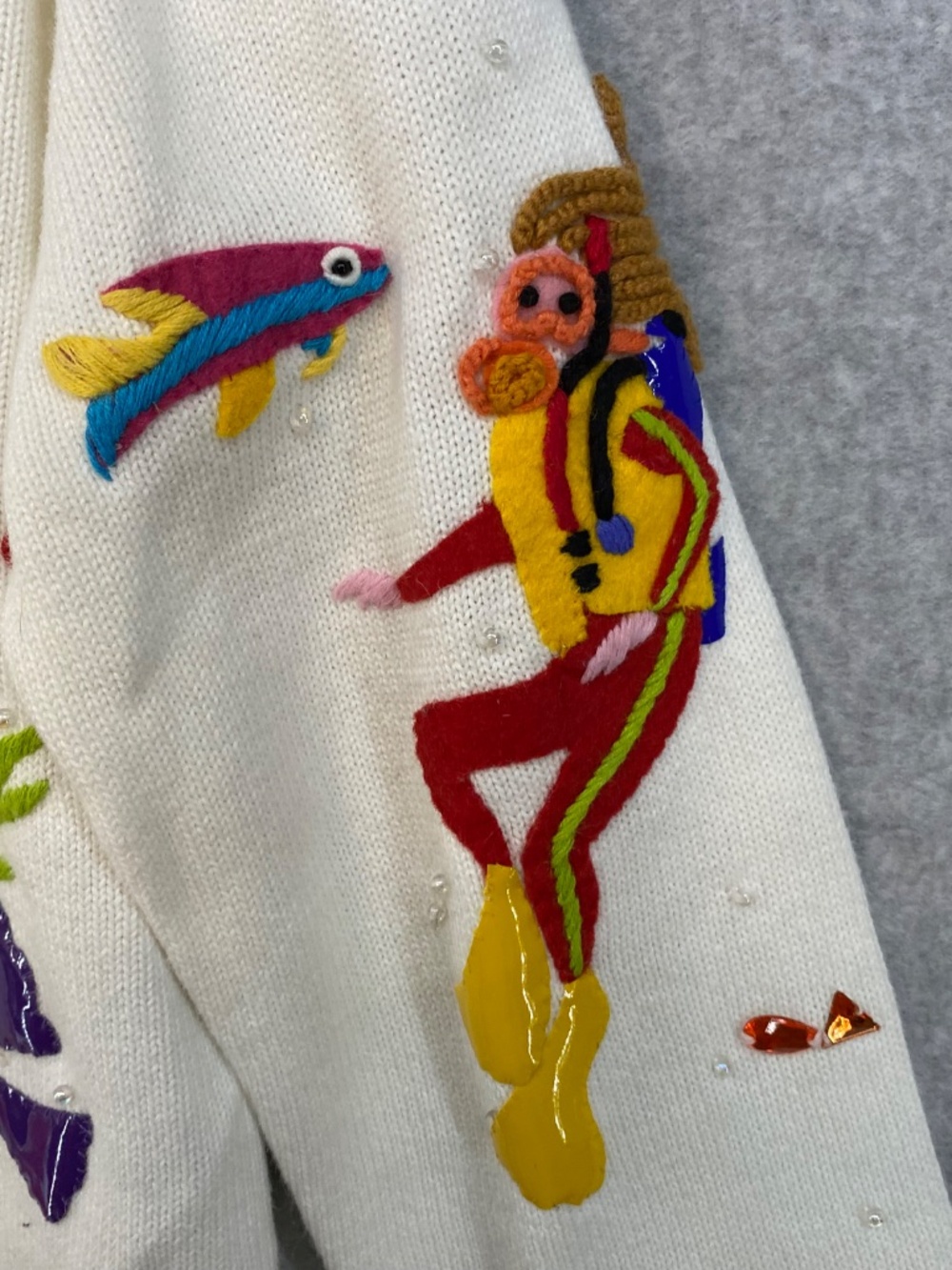 NEW! Vintage Michael Simon Cardigan M • SCUBA Girl Beaded Embroidered • Art - Picture 7 of 10